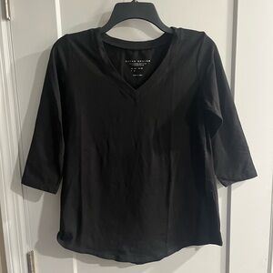 Susan Graver Classic Black V-Neck Long Sleeve Tee